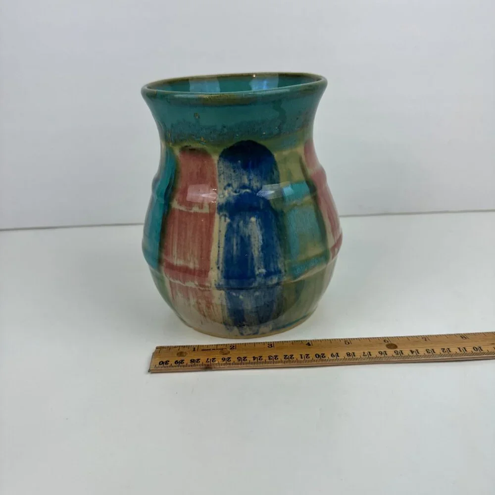 Vintage Hull Art Pottery Vase Planter Pot Abstract Colorful Blue Red Pink‎ Green